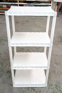 lot 28111 image: 4 Tier White Plastic Shelf - 4 2 H x 23 W x 15 D