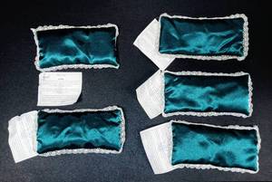 lot 28114 image: Lot of 5 Handmade Eye Pillows - Filled w Flaxseed & Buckwheat, Made of Shantung Silk Fabric, 8 x 4 & Can be Heated
