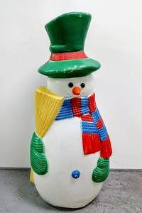 lot 28115 image: Vintage Blow Mold Yard Decoration, Lighted Snowman - 31 wBroom & Scarf, 1989 Made by TPI Canada (Missing Light)