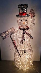 lot 28116 image: 62 Snowman IndoorOutdoor Decoration wWrapped Wire Frame, Warm White Lights & Let it Snow Sign
