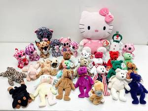 lot 28121 image: Lot of 32 (1990s & Newer) Ty Beanie Babies & Other Ty Plush Collectibles - 16 Bears (Most with Tag Protectors), Hello Kitty, Beanie Boos & More