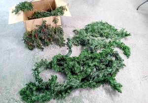 lot 28123 image: Large Box of Holiday Garland & Sprigs wPinecones & Holly