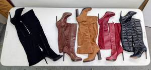 lot 28125 image: 5 Pair of Womens Leather, Suede & Synthetic, High Heel Boots - All Size 8 12 - Various Brands