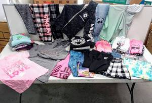 lot 28133 image: Large Lot of Little Girls Clothes - Justice & Other Name Brands - Leggings, Hoodies, PJs & More Most Size 1012, a few 1416