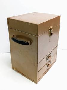lot 28150 image: Vintage Metal File Cabinet with 2 Drawers & Handles - 17 H x 12.5 W x 10 D (No Key)