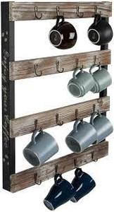 lot 3993 image: Jackcube Rustic Wood Wall Mounted Mug Holder