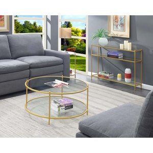 lot 4174 image: Convenience Concepts Royal Crest 2 Tier Round Glass Coffee Table