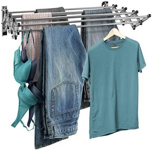 lot 3148 image: Sorbus Clothes Drying Rack, 34 Wall Mounted Space-Saver, 8 Bar Racks Great Organization for Laundry Room, Mudroom, Bedroom, Pool Area, 60 Pound Capacity 22.5 Linear Ft