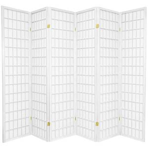 lot 3150 image: Oriental Furniture 6 Ft Tall Window Pane Shoji Screen, white color, 6 panel