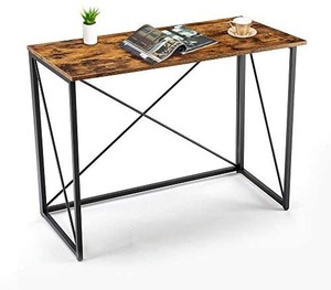 lot 3157 image: Bonzy Home Foldable Study Computer Desk 40 Home Office Student Writing Small Desk, Modern Simple Style PC Table Coffee Table for Small Spaces Black Metal Frame(Rustic Brown)