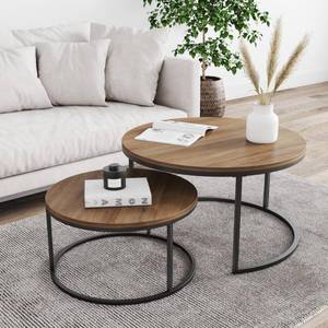 lot 3180 image: Nathan James Stella Reclaimed OakBlack Round Modern Nesting Stacking Accent Industrial Wood Metal Cocktail Coffee Table (Set of 2)