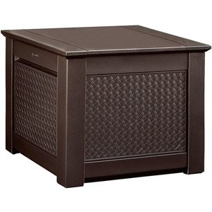lot 3181 image: Rubbermaid Patio Chic�� Outdoor Resin Deck Box Storage Cube, Dark Teak