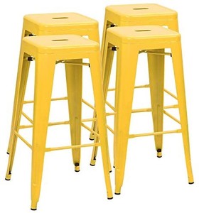 lot 3182 image: Furmax 30 Inches Metal Bar Stools High Backless Stools Indoor Outdoor Stackable Kitchen Stools Set of 4 (Deep Yellow)