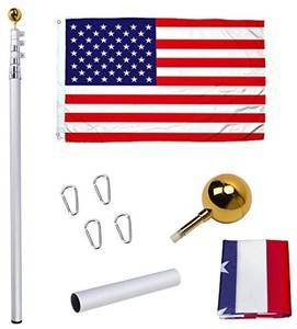 lot 3208 image: 20FT Sectional Telescopic Flag Pole, Tangle Free Flagpole Kit, Heavy Duty Extra Thick Aluminum Flag Pole with 3x5 America Flag, Golden Ball Top for Commercial, Residential, Outdoor