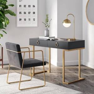lot 3218 image: Nathan James Leighton Two-Drawer Modern Desk Black and Gold Finish
