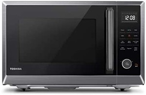 lot 5681 image: Toshiba ML2-EC10SA(BS) Multifunctional Microwave Oven with Healthy Air Fry, Convection Cooking, Position Memory Turntable, Easy-Clean Interior and ECO Mode, 1.0 Cu.ft, Black Stainless Steel