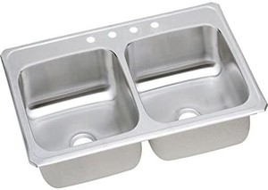 lot 5683 image: Elkay CR43221 1-Hole Gourmet Double Basin Drop-In Stainless Steel Kitchen Sink, 22-Inch x 43-Inch