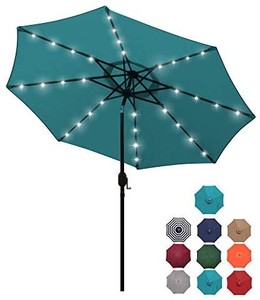lot 5686 image: Blissun 9 ft Solar Umbrella 32 LED Lighted Patio Umbrella Table Market Umbrella with Tilt and Crank Outdoor Umbrella for Garden, Deck, Backyard, Pool and Beach (Cerulean)