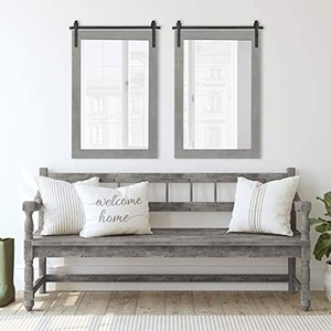 lot 5719 image: Kate and Laurel Cates Farmhouse Wall Mirror, 24 x 38, Gray, Barn Door-Inspired Rustic Mirrors for Wall