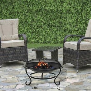 lot 5720 image: 23 Steel Black Mesh Guard Wood Grate Poker Round Fire Pit Outdoor Yard Warmer