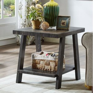 lot 5728 image: Roundhill Athens Contemporary Replicated Wood Shelf End Table in Charcoal Finish