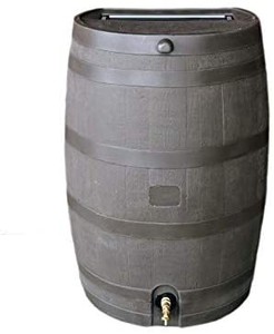 lot 5746 image: RTS Home Accents 50-Gallon Rain Water Collection Barrel with Brass Spigot, Brown