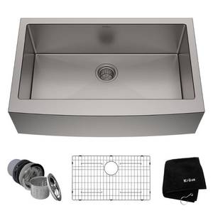 lot 5751 image: Kraus 33 Farmhouse Single Bowl Stainless Steel Kitchen Sink with Soundproofing