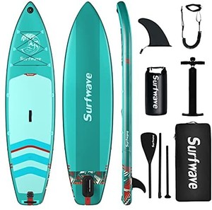 lot 5754 image: Surfwave Stand UP Paddle Board, 108�� Inflatable SUP Board WBackpack, Camera Mount, 5L Waterproof Bag, Leash, Paddle, Pump, 5MIN Fast Inflate, Ideal for Beginners & Expects, Fresh or Salt Water��