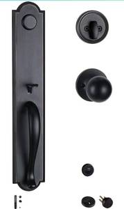lot 1382 image: Dummy Handleset Aged Bronze Finish��Front Door inactive Entry Handleset Reversible for Right and Left Handed,with Single Cylinder Deadolt in Matt Black,MDHST201810B-D-LV