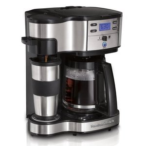 lot 1383 image: Hamilton Beach 2-Way Brewer 49980A, Single Serve Coffee Maker and Full 12 Cup Coffee Pot, Stainless Steel, Programmable