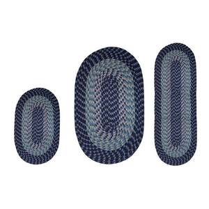 lot 1388 image: Better Trends Alpine Braid Collection is Durable & Stain Resistant Reversible Indoor Area Utility Rug 100% Polypropylene in Vibrant Colors, 3 Piece Set, Navy Stripe