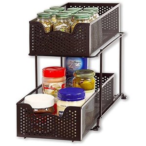 lot 1406 image: SimpleHouseware 2 Tier Sliding Cabinet Basket Organizer Drawer, Bronze
