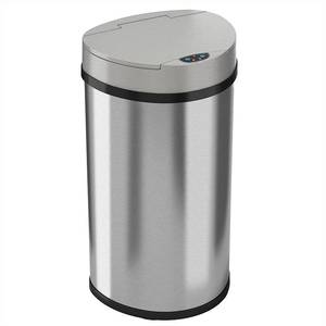 lot 1488 image: iTouchless - 13-Gal. Touchless Semi-Round Trash Can - Brushed Silver