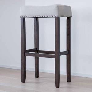 lot 1491 image: Nathan James Hylie Nailhead Wood Pub-Height Counter Bar Stool 29 Gray Fabric Cushion Dark Brown Finish