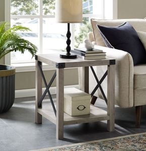 lot 1492 image: 18 Square Wood and Metal X Side Table in Gray Wash