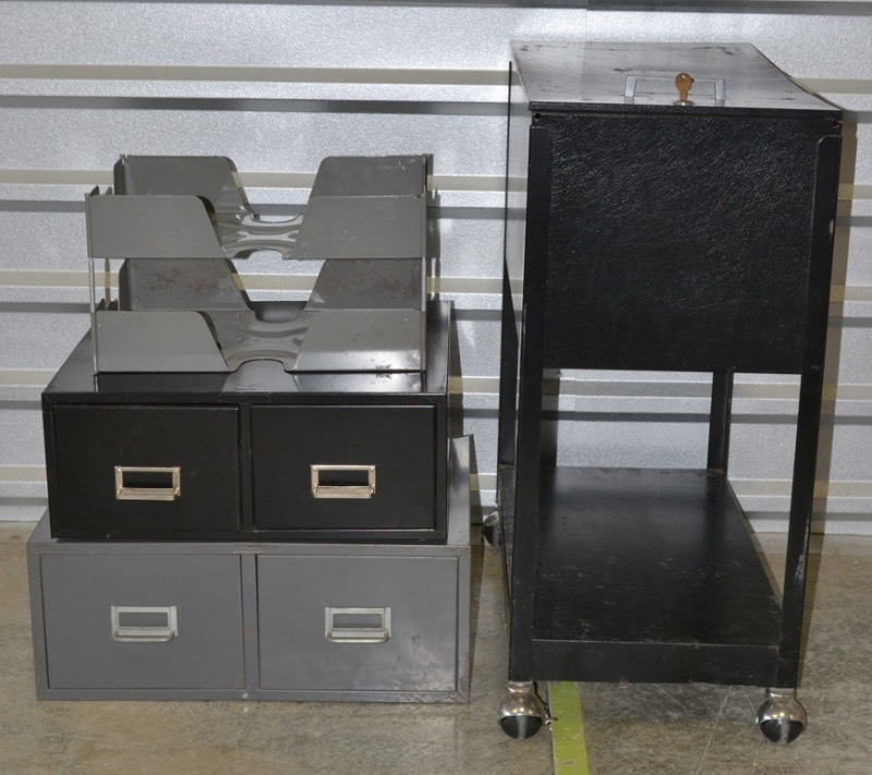 lot 1098 image: Metal Filing Cart, Trays and Cabinets