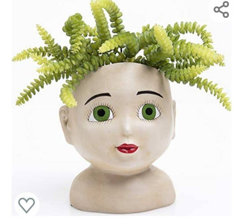 lot 40012 image: Female Head Design Succulents Plant Pot with Drainage Hole, Cactus Planter Indoor Outdoor Resin Planter, Cute Plants Flower Pot, Unique Garden Planter, Green Eyes Beige Skin