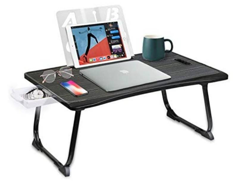 lot 40026 image: Laptop Desk for Bed - Foldable Portable Bed Desk ,Lap Desk with Ipad HolderStorage DrawerCup HolderBook EndHandle, Bed Tray Table for EatingWorkingWritingReading, for BedCouchFloor(Black)