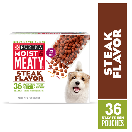 lot 40127 image: Purina Moist & Meaty Wet Dog Food, Steak Flavor, 36 ct. Pouch