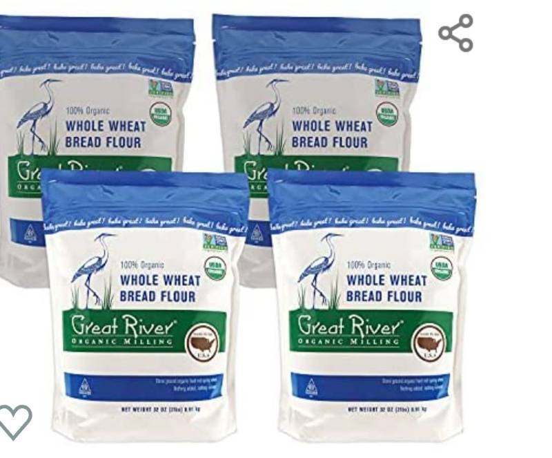 lot 40145 image: Great River Organic Milling, Bread Flour, Whole Wheat, Stone Ground, Organic, 2-Pounds (Pack of 4)