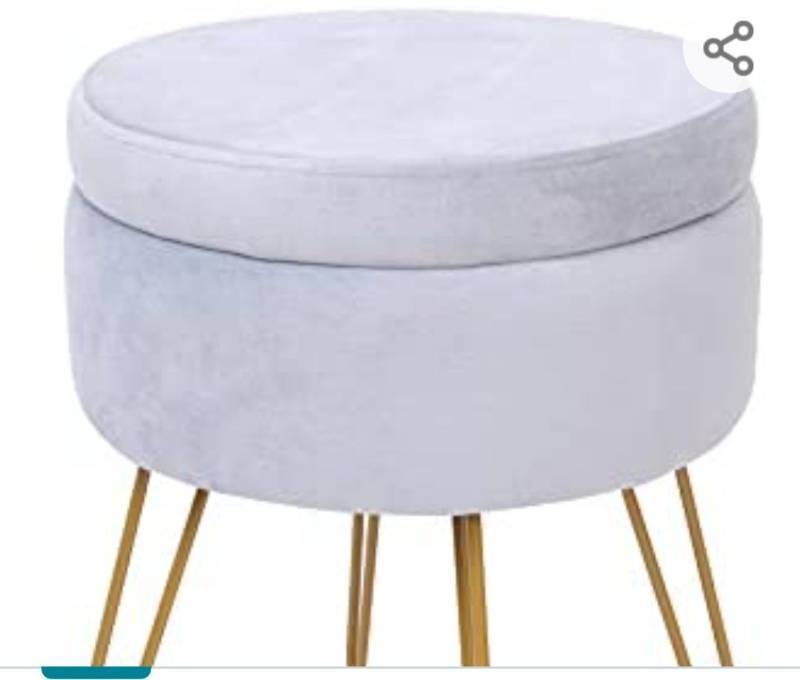 lot 40192 image: AMEAEEL Arts Velvet Round Ottoman with Storage Foot Stool Vanity Stool Seat Dressing Chair Footrest Side Table Tufted Ottoman Coffee Table with Golden Metal Leg & Tray Top (Elephant Grey)