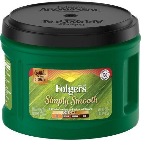 lot 40250 image: 6- 23oz Folgers Simply Smooth Decaf Coffee