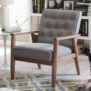 lot 3280 image: Sorrento Mid - Century Retro Modern Fabric Upholstered Wooden Lounge Chair - Gray - Baxton Studio