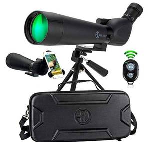 lot 995 image: Gravitude 20-60x80mm HD Spotting Scope with Tripod and Carry Case �� BAK 4 Prism Spotting Scopes for Target Shooting Hunting Bird Watching Astronomy �� Waterproof Fog Proof - Phone Adapter and Clicker