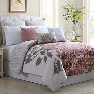lot 19123 image: Amrapur Overseas 38EBJQCF-FIO-KG Farmhouse 8-Piece Embellished Comforter Set, KingCalifornia King, Off-WhiteRose