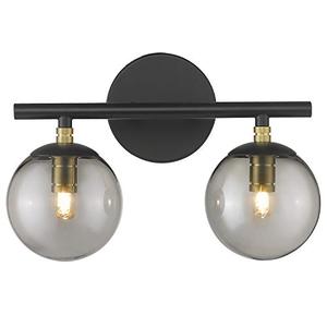 lot 19127 image: LMS Bathroom Light Fixtures, 2-Light Bathroom Vanity Light Fixtures 13 Inch, Black and Brass Gold Finish with Globe Glass Shade, LMS-059