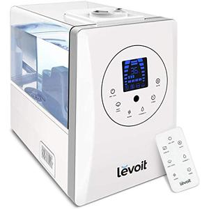 lot 19128 image: LEVOIT Humidifiers for Bedroom Large Room 6L Warm and Cool Mist for Families Plants with Built-in Humidity Sensor, Essential Oil, Air Vaporizer with Remote Control, Timer Setting, White- Retail $90