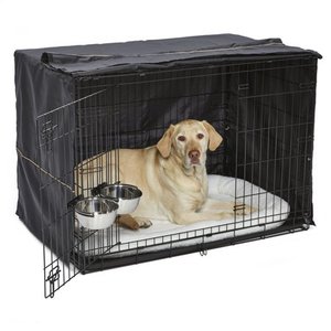 lot 19139 image: MidWest Dog Crate Starter Kit 42 2-Door iCrate, Pet Bed, Crate Cover & 2 Pet Bowls Ideal for Large Dog Breeds-Retail $151