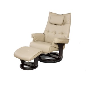 lot 19145 image: Relaxzen Madison Bonded Leather Massage Recliner with Ottoman, Cream- Retail $459