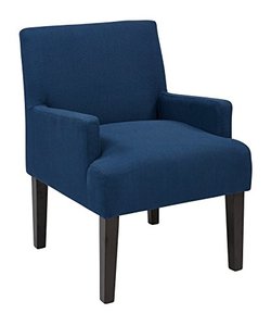 lot 19166 image: OSP Home Furnishings Main Street Upholstered Guest Chair with Espresso Finish Legs, Woven Indigo- Retail $388
